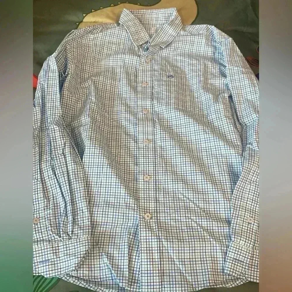 Southern tide blue plaid button up boys size large 12/14